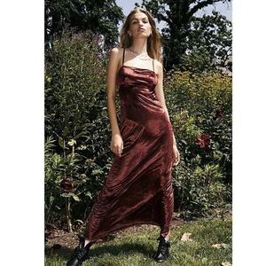 Free People NWT Karli Sleeveless Velvet Burgundy Maxi Dress